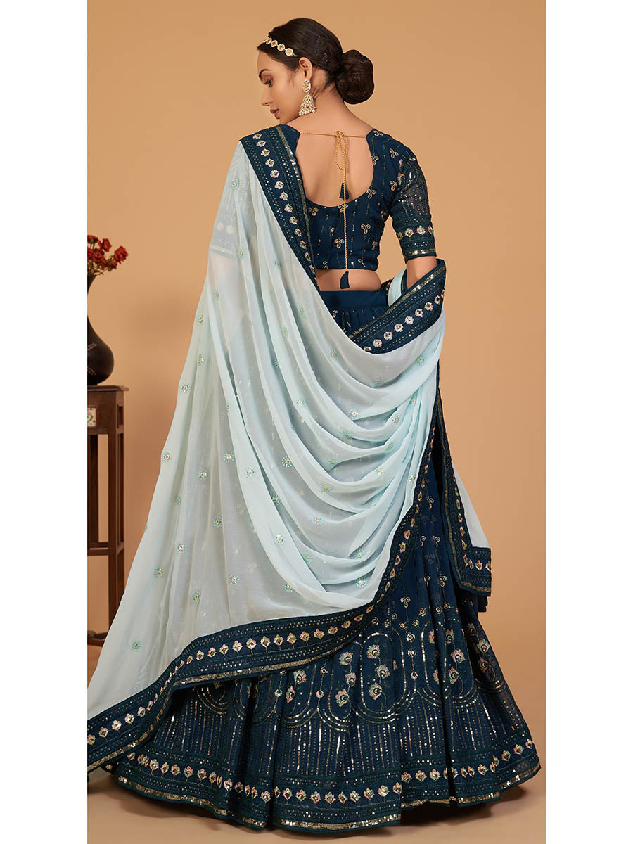 Myra Morepeach Georgette Embroidered Designer Lehenga