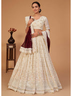Myra Off White Georgette Embroidered Designer Lehenga