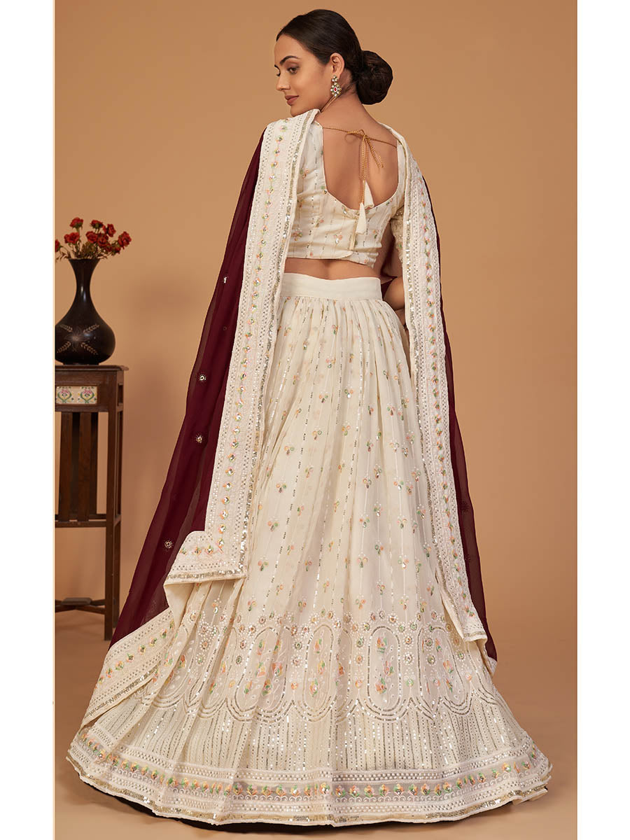 Myra Off White Georgette Embroidered Designer Lehenga