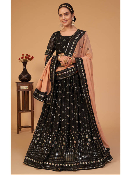 Myra Black Georgette Embroidered Designer Lehenga