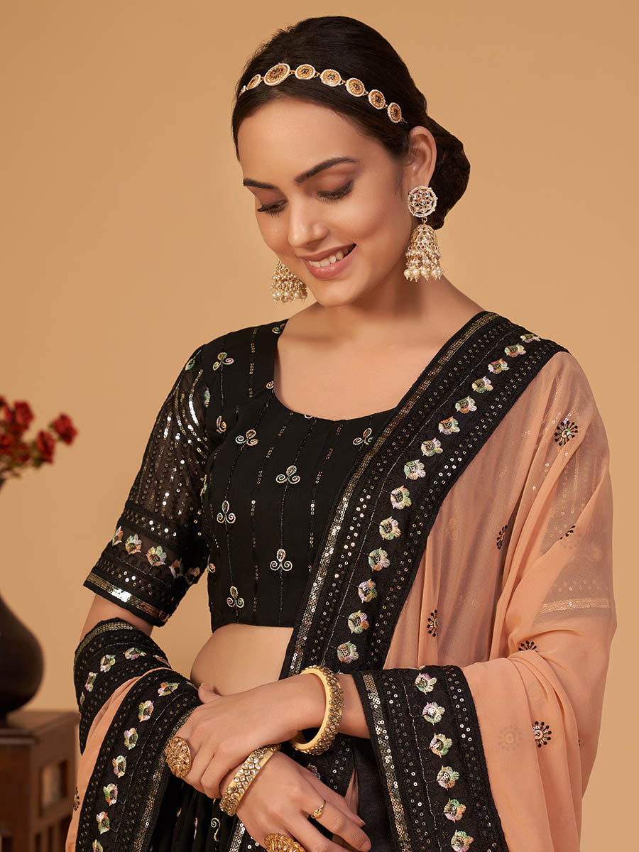 Myra Black Georgette Embroidered Designer Lehenga