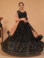 Myra Black Georgette Embroidered Designer Lehenga