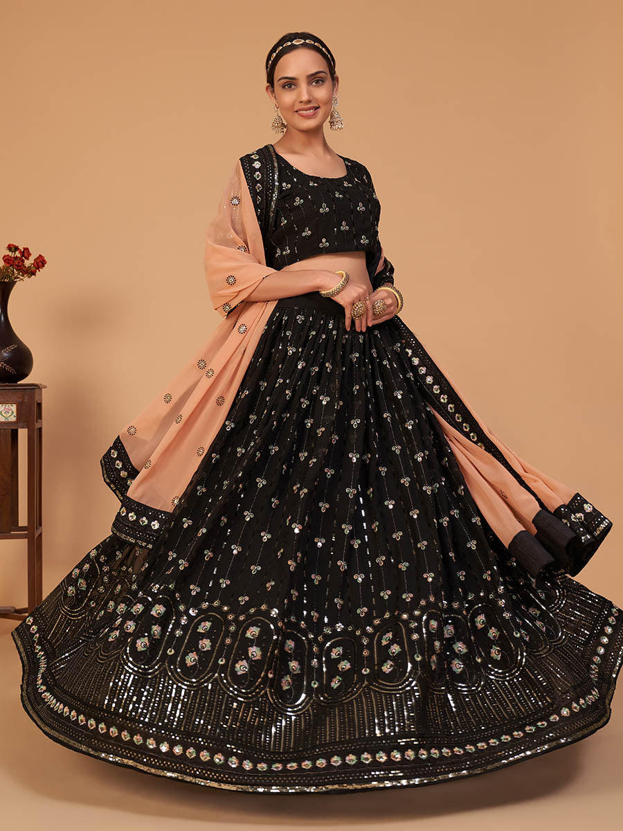 Myra Black Georgette Embroidered Designer Lehenga