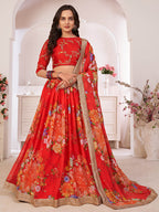 Myra Red Tomato Digital Printed Georgette Lehanga