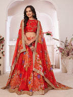 Myra Red Tomato Digital Printed Georgette Lehanga
