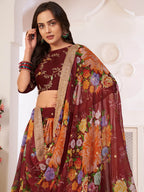 Myra Maroon Digital Printed Georgette Lehanga