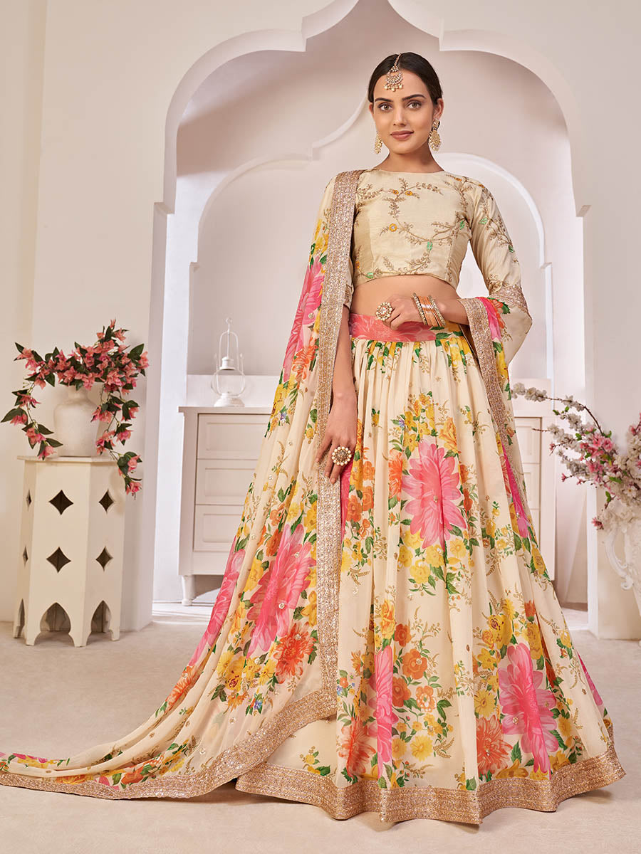 Myra Cream Digital Printed Georgette Lehanga