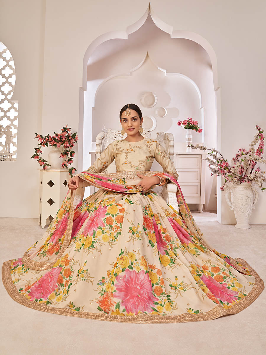 Myra Cream Digital Printed Georgette Lehanga