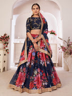 Myra Navy-Blue Digital Printed Georgette Lehanga