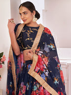 Myra Navy-Blue Digital Printed Georgette Lehanga