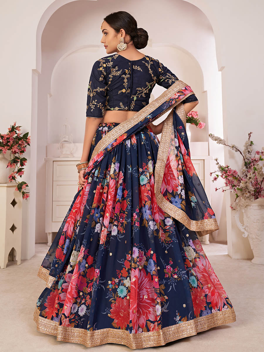 Myra Navy-Blue Digital Printed Georgette Lehanga