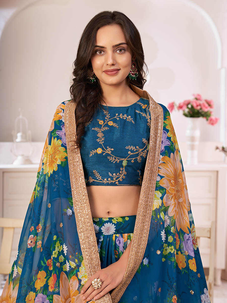 Myra Rama-Blue Digital Printed Georgette Lehanga