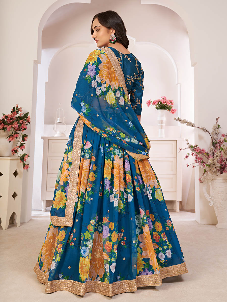 Myra Rama-Blue Digital Printed Georgette Lehanga