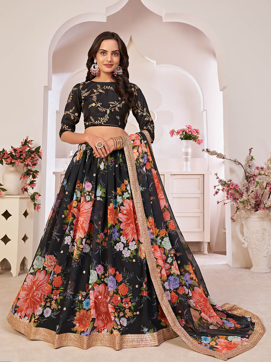Myra Black Digital Printed Georgette Lehanga