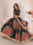 Myra Black Digital Printed Georgette Lehanga