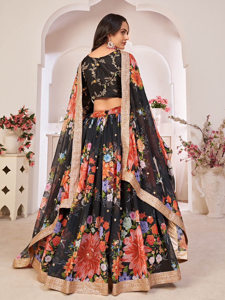 Myra Black Digital Printed Georgette Lehanga