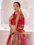 Myra Red Digital Printed Gorgette Lehanga