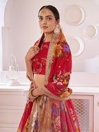 Myra Red Digital Printed Gorgette Lehanga