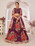 Myra Wine Digital Printed Georgette Lehanga