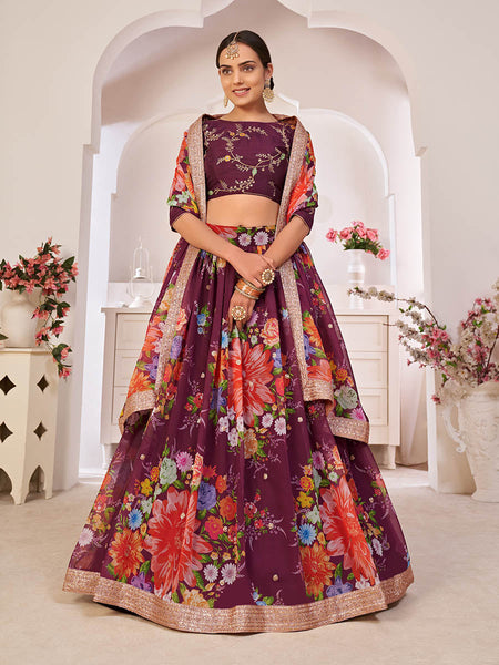 Myra Wine Digital Printed Georgette Lehanga