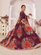 Myra Wine Digital Printed Georgette Lehanga