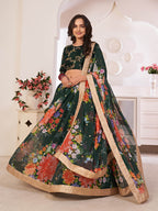 Myra Green Digital Printed Gorgette Lehanga