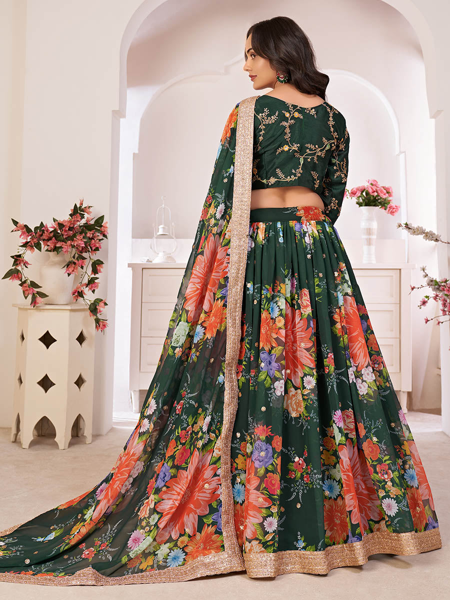 Myra Green Digital Printed Gorgette Lehanga