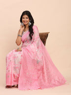 Shree Shyam Fashion Linen Cotton Light Pink Saree - Distacart