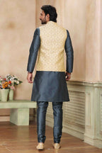 Raivat Ethnic Jacquard Banarasi Silk Woven Work 3 Pics Jacket Set In Beige Colour - Distacart
