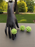Inhanns Rangmani Crystal Duo – Adjustable Ring + Statement Earrings Set - Neon Green - Distacart