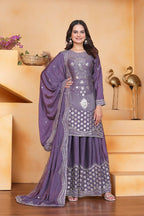 Teeya Creation Lavender Chinon Embroidery Work Party Wear Palazzo Suit - Distacart