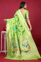 Jyoti Fashion Women's Parrot Green Paithani Silk Zari Woven Saree with Blouse