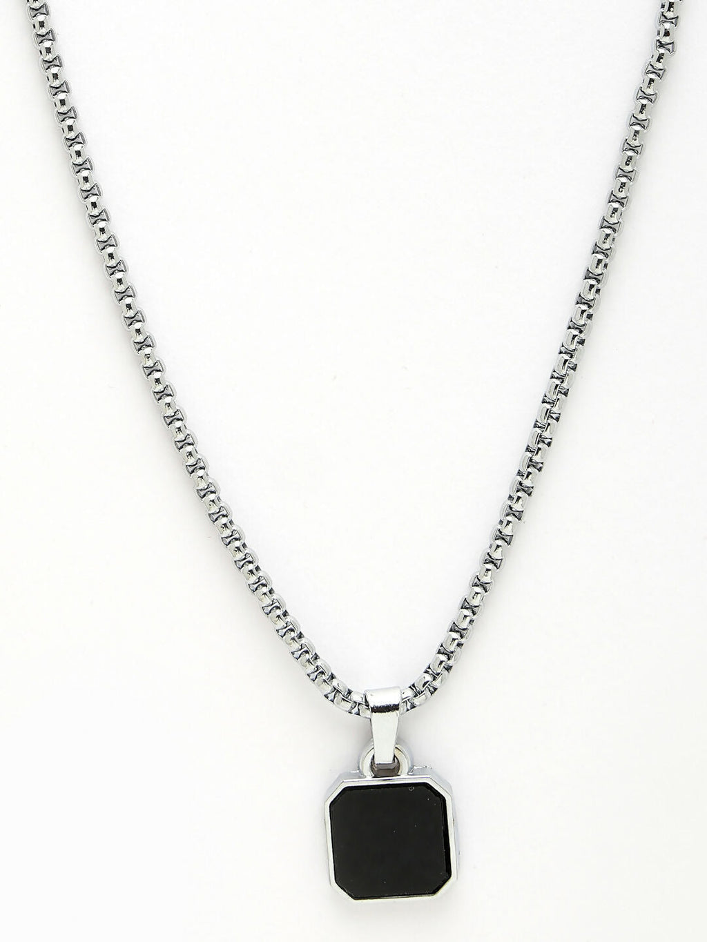 NVR Men's Silver-Plated Artificial Stone Stainless Steel Pendant with Chain