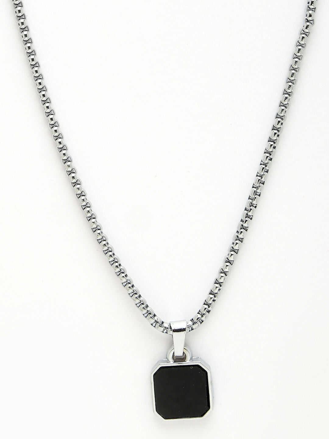 NVR Men's Silver-Plated Artificial Stone Stainless Steel Pendant with Chain
