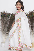Little Bansi Floral Print Ready To Wear Saree And Floral Blouse - White