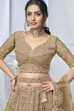 Kesar Fab Brown Net Embroidered Lehenga