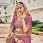 Onion Pink Heavy Viscose Khatli, Embroidery & Mirror Work Unstitched Lehenga Choli - Sisha Keshav