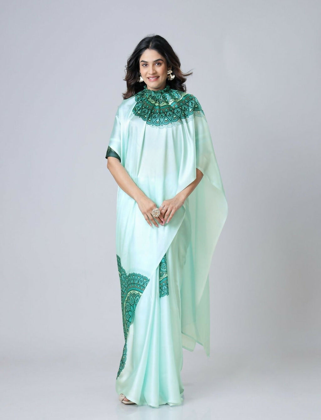 Vastranavya Electric Blue Mandalaa Print Freehand Ready to Wear Saree