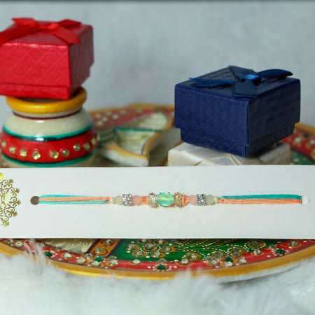 Indianvibez Ad Pink/Green Stone Pendant Design Rakhi