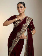 Joban Fashion Maroon Fandy Satin Silk Party Wear Sarees - Distacart