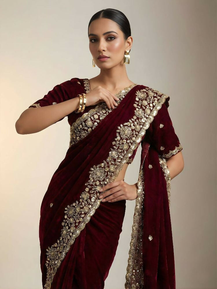 Joban Fashion Maroon Fandy Satin Silk Party Wear Sarees - Distacart