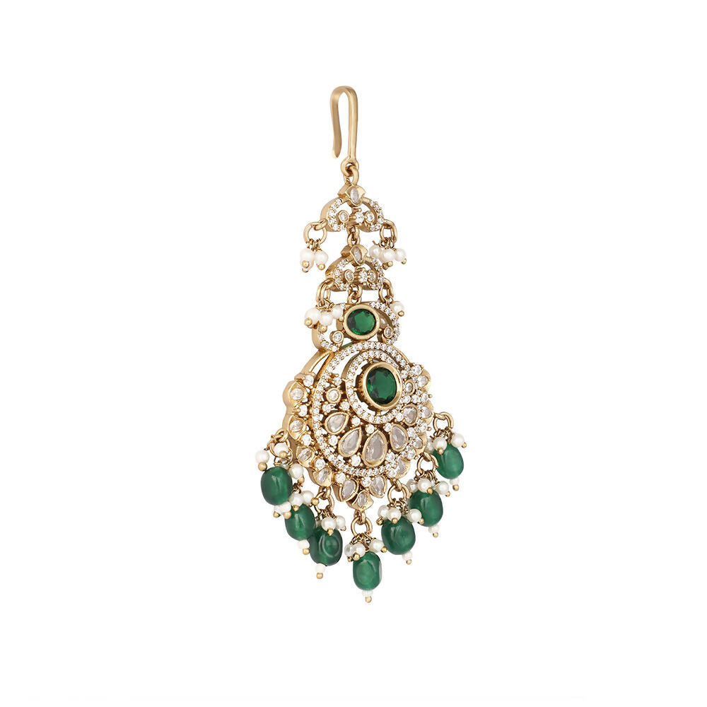 Nuyug 18K Gold Plated Ethereal Green Stone Maang Tikka - Distacart