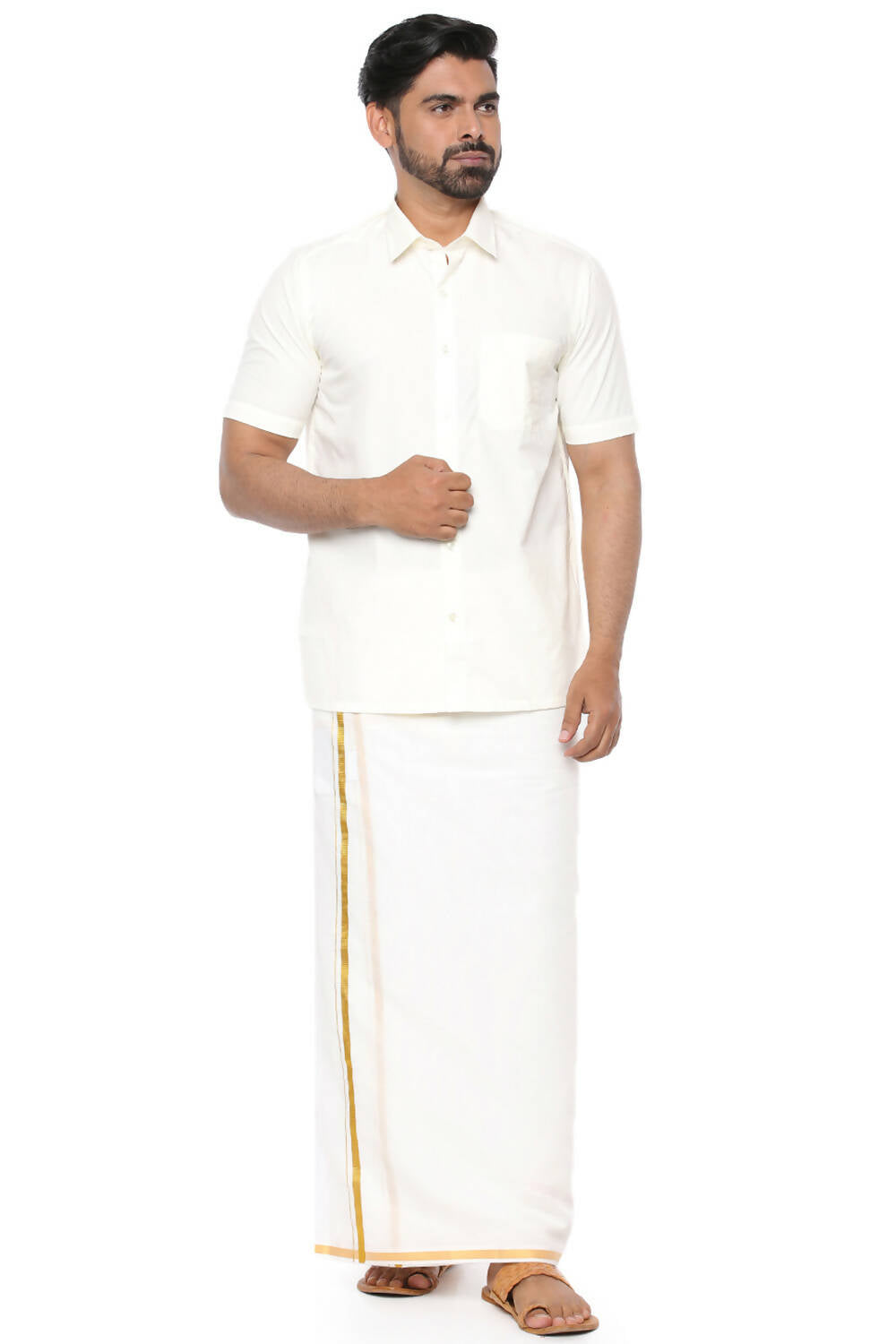 Ramraj Cotton Mens Poly Cotton Cream Colour Half Sleeve Shirt