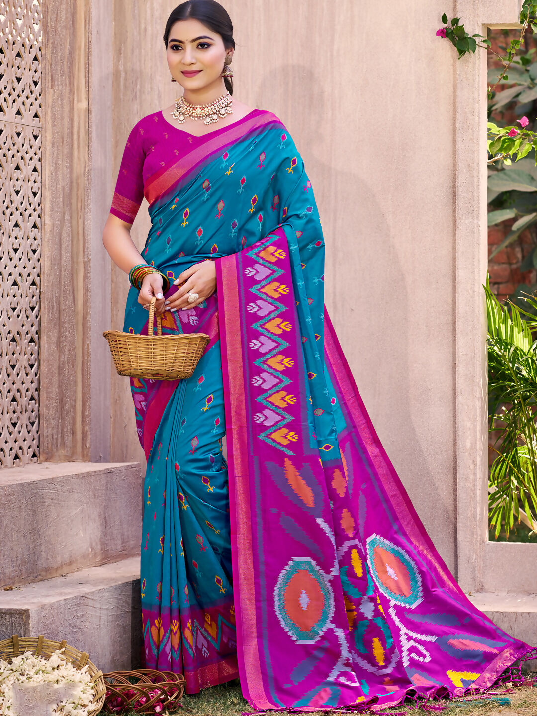 Shree Shyam Fashion Sea Green Pochampally Silk Saree - Distacart