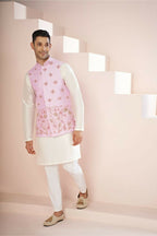 Lavender Pink Hand Embroidered Nehru Jacket by Hilo Design