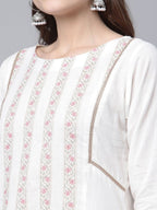 Ahalyaa Women's Off white Pure Cotton Printed Asymmetric Kurta Palazzo Set