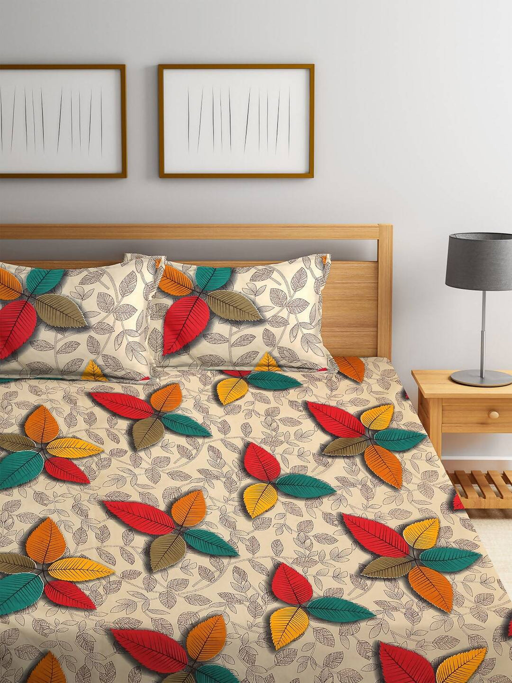 Home Sizzler Cream-Coloured & Red Floral 144 TC Bedsheet with Pillow Covers - Distacart