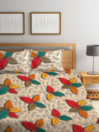 Home Sizzler Cream-Coloured & Red Floral 144 TC Bedsheet with Pillow Covers - Distacart