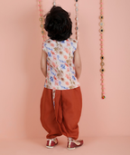Joban Fashion Kids Island Cotton Sleeveless printed Kurta and Solid Dhoti - Rust - Distacart