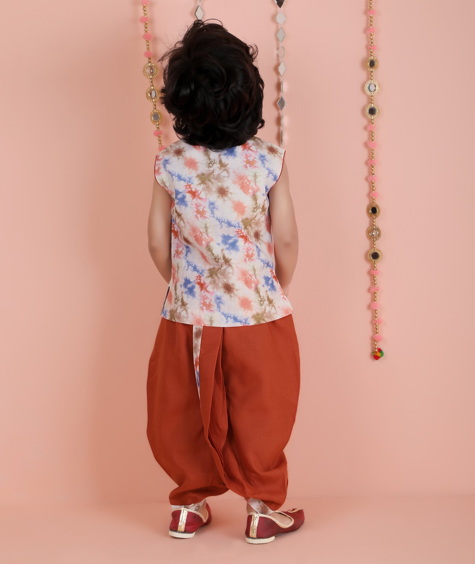 Joban Fashion Kids Island Cotton Sleeveless printed Kurta and Solid Dhoti - Rust - Distacart